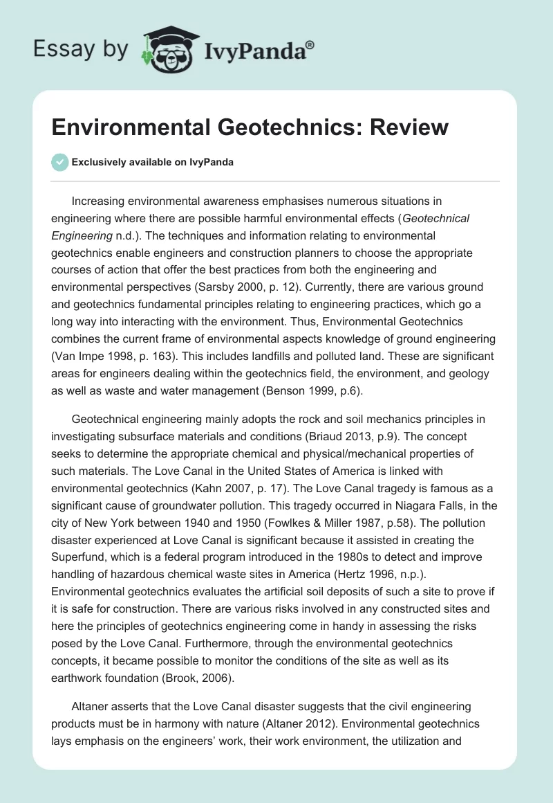 Environmental Geotechnics: Review. Page 1