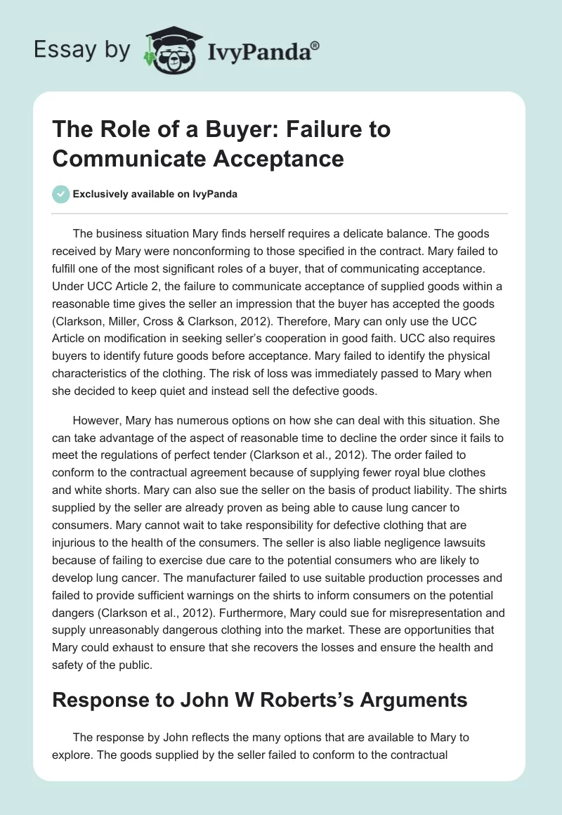 The Role of a Buyer: Failure to Communicate Acceptance. Page 1