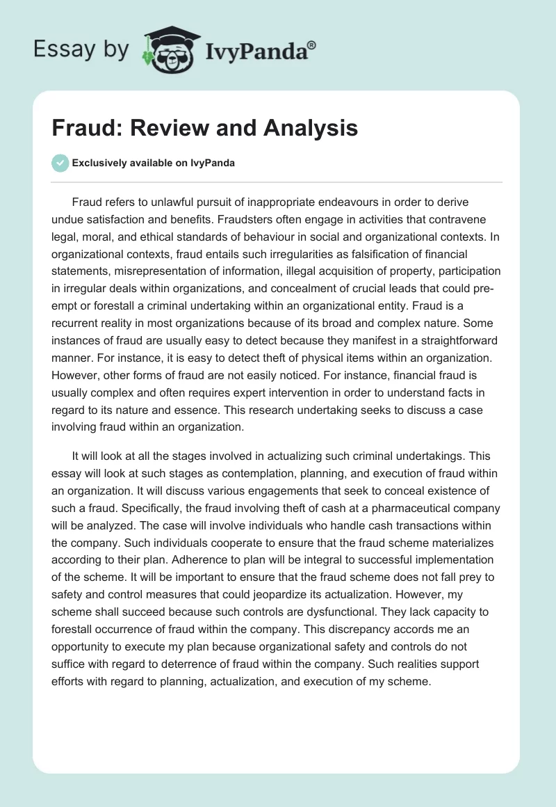Fraud: Review and Analysis. Page 1