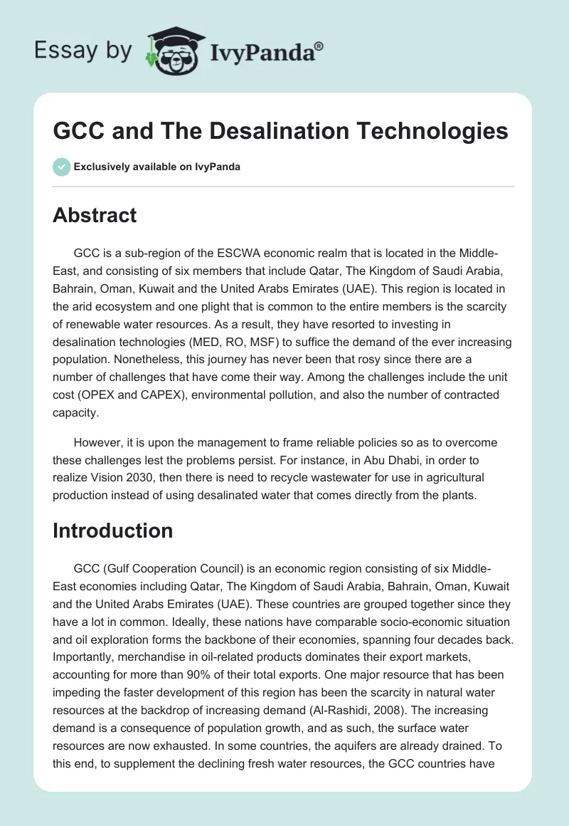 GCC and The Desalination Technologies. Page 1