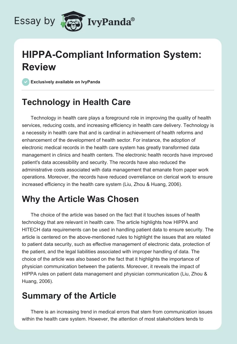HIPPA-Compliant Information System: Review. Page 1