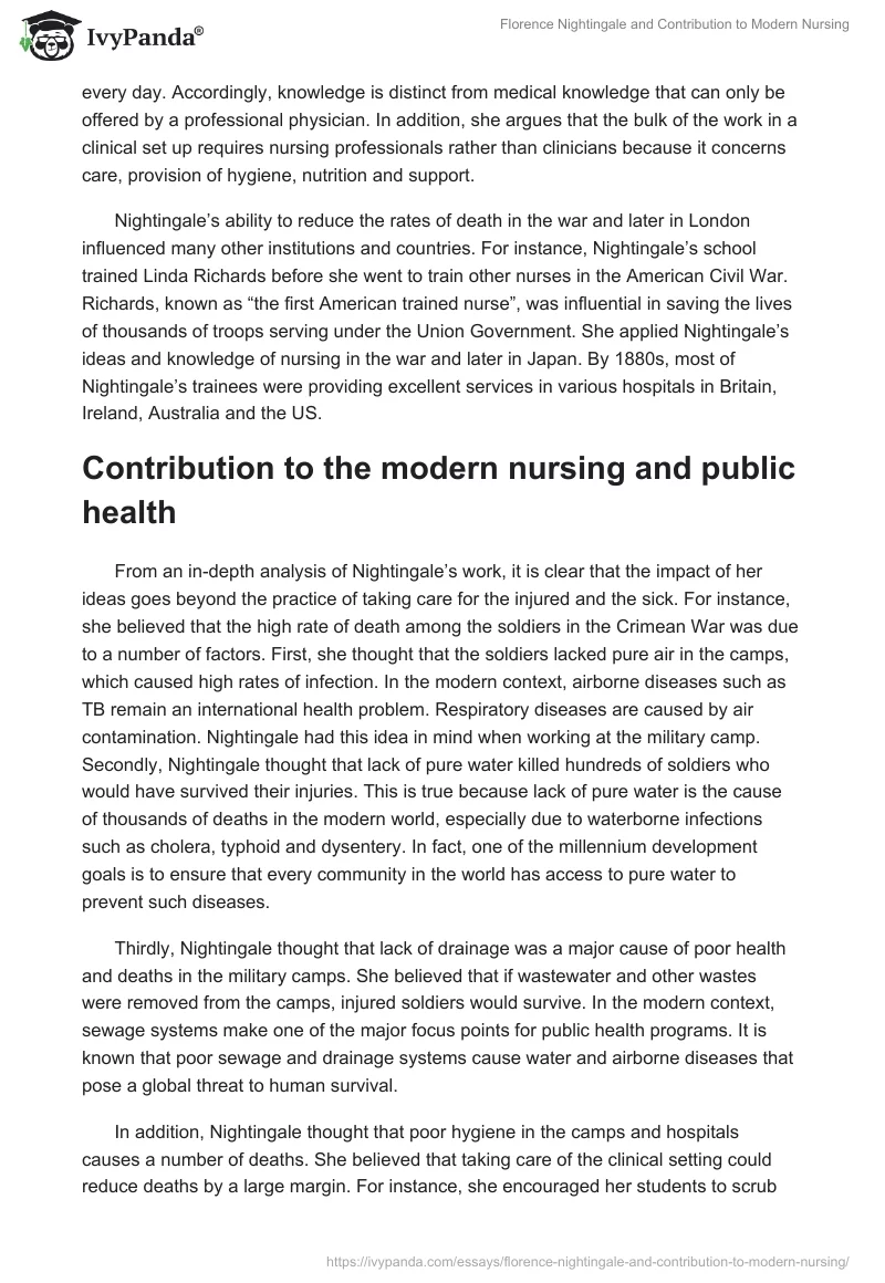 Florence Nightingale and Contribution to Modern Nursing. Page 3
