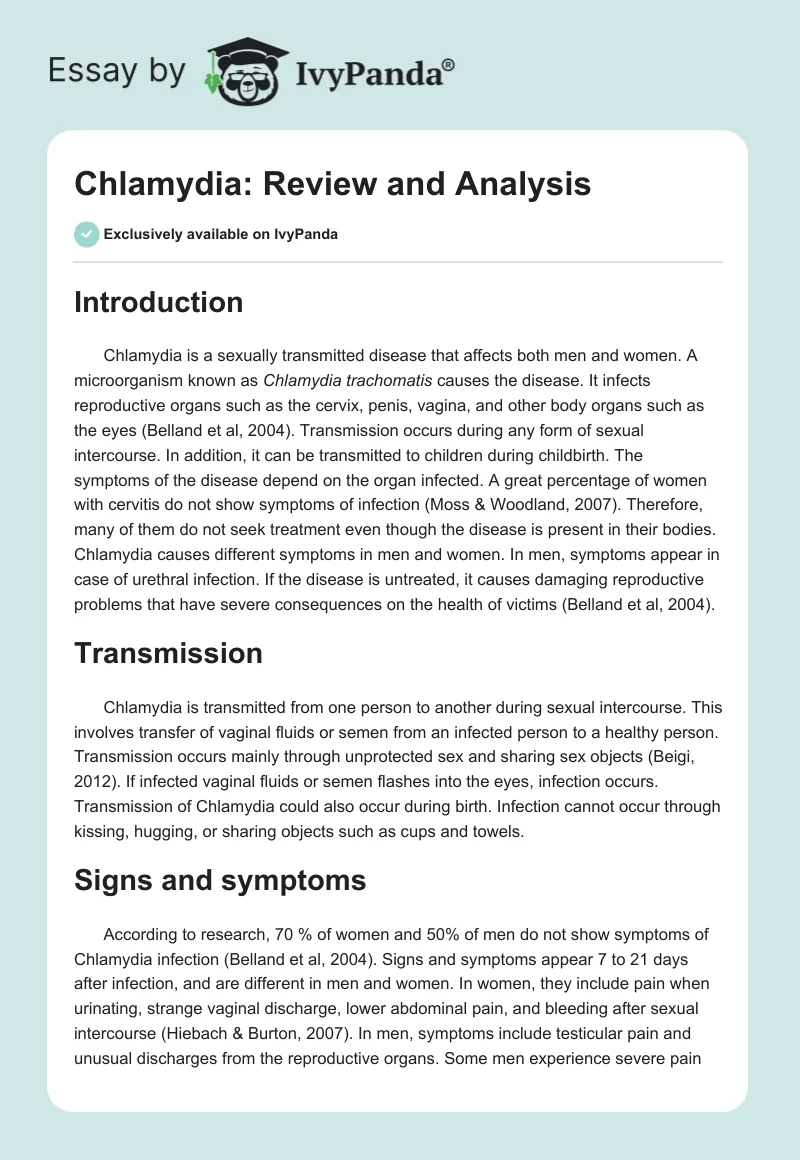 Chlamydia: Review and Analysis. Page 1