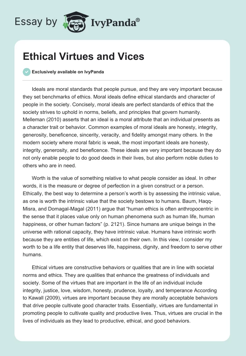 Ethical Virtues and Vices. Page 1