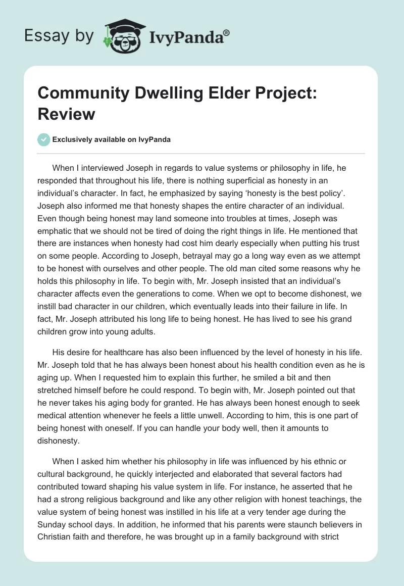 Community Dwelling Elder Project: Review. Page 1