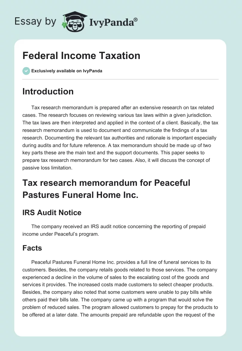 Federal Income Taxation. Page 1
