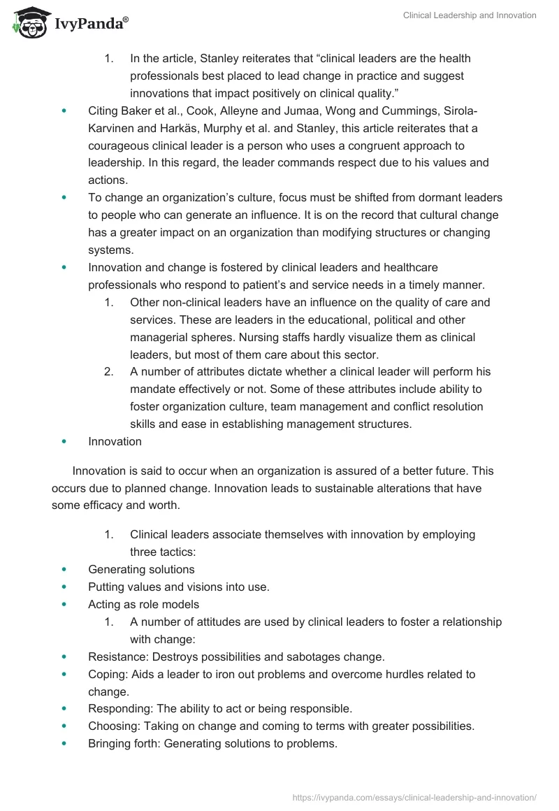 Clinical Leadership and Innovation. Page 2