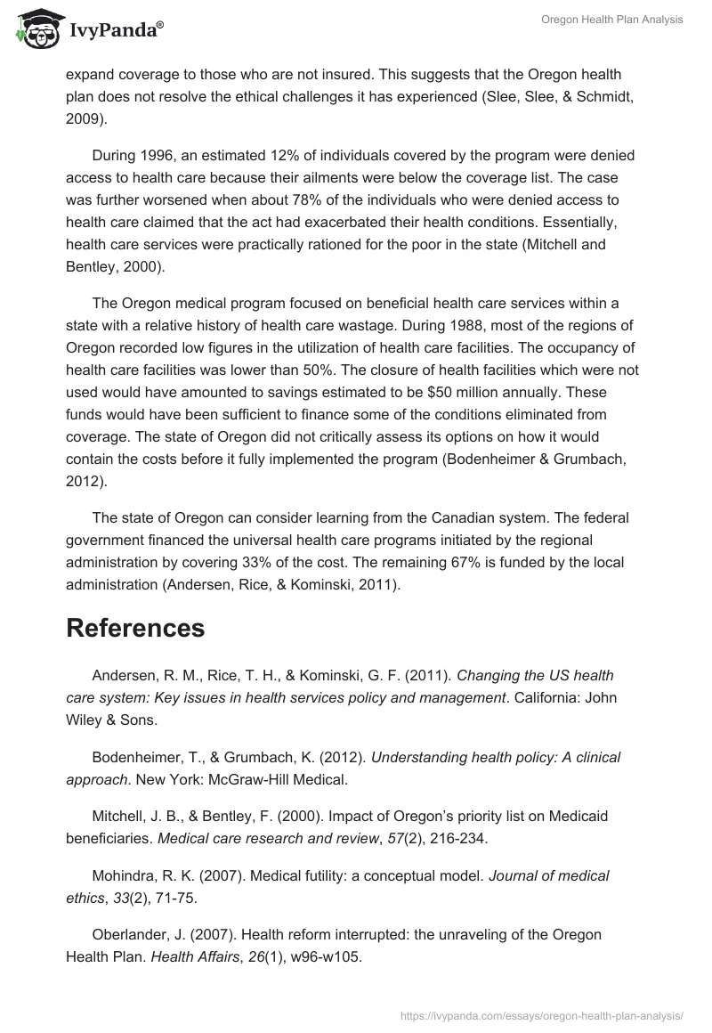 Oregon Health Plan Analysis. Page 2