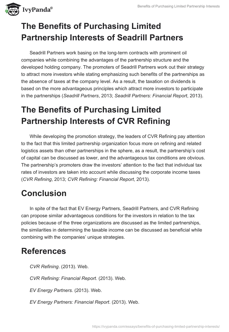 Benefits of Purchasing Limited Partnership Interests. Page 2