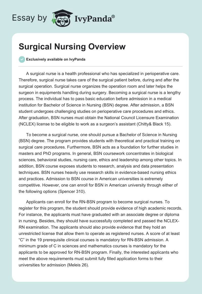 Surgical Nursing Overview. Page 1