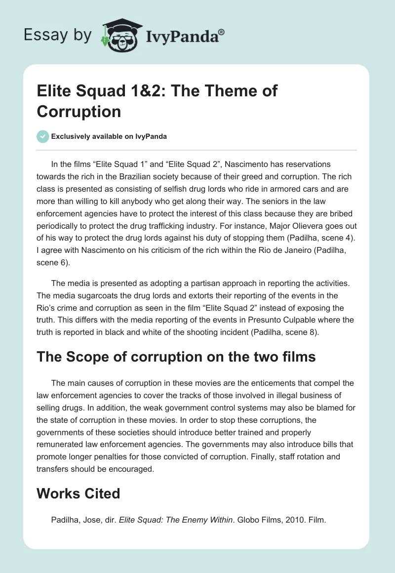 Elite Squad 1&2: The Theme of Corruption. Page 1