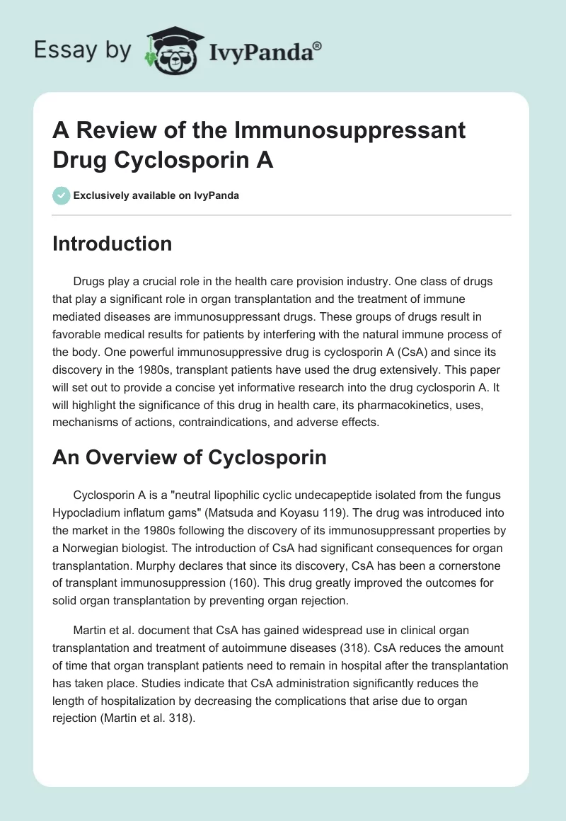 A Review of the Immunosuppressant Drug Cyclosporin A. Page 1