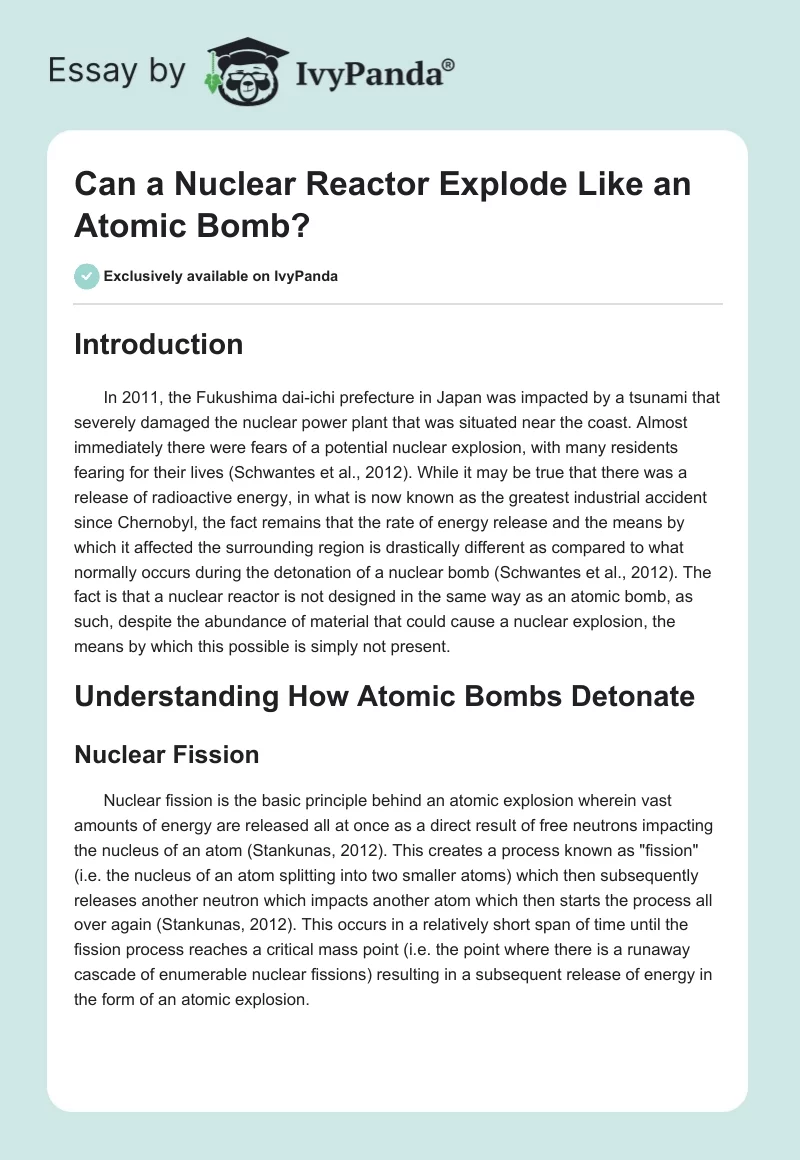 Can a Nuclear Reactor Explode Like an Atomic Bomb?. Page 1