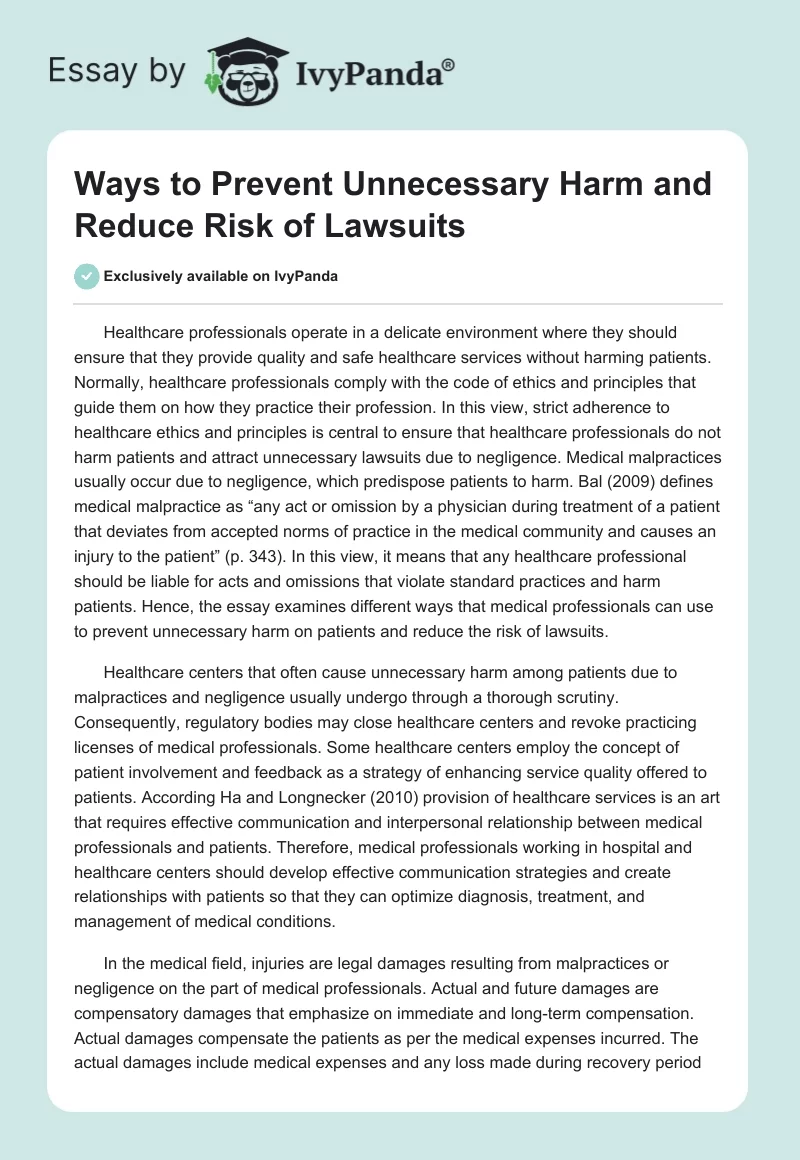 Ways to Prevent Unnecessary Harm and Reduce Risk of Lawsuits. Page 1