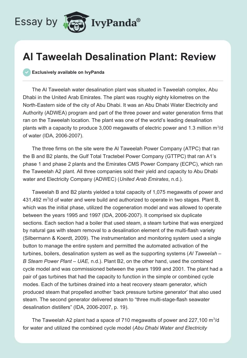 Al Taweelah Desalination Plant: Review. Page 1