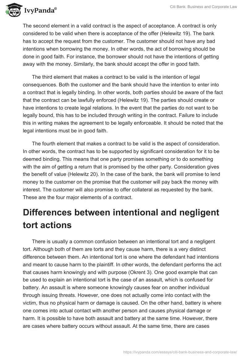 Citi Bank: Business and Corporate Law. Page 2
