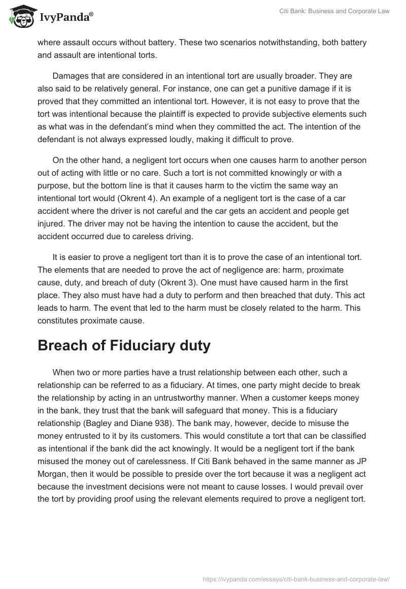 Citi Bank: Business and Corporate Law. Page 3
