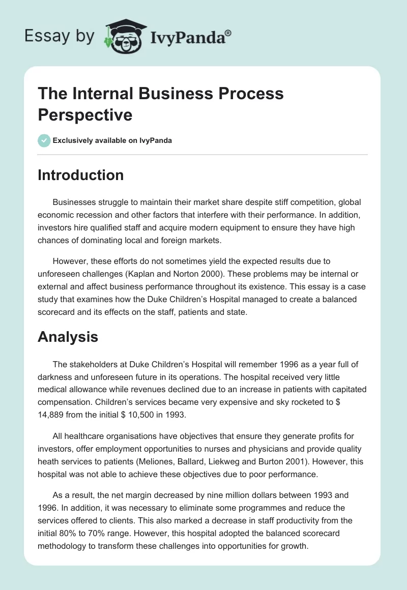 The Internal Business Process Perspective. Page 1