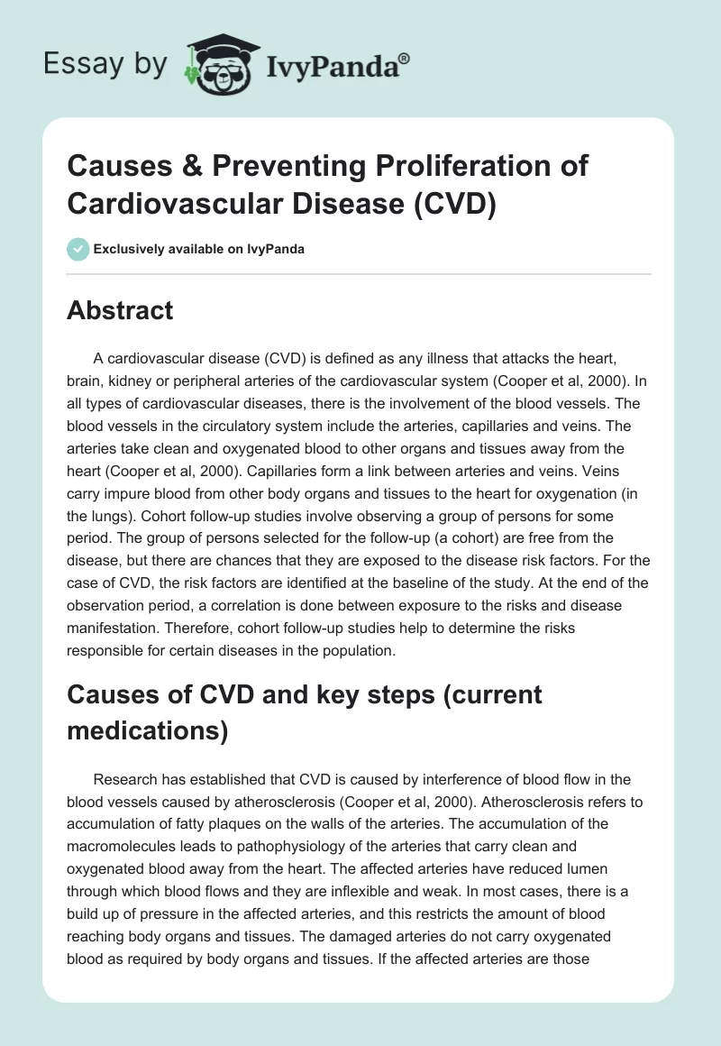 Causes & Preventing Proliferation of Cardiovascular Disease (CVD). Page 1