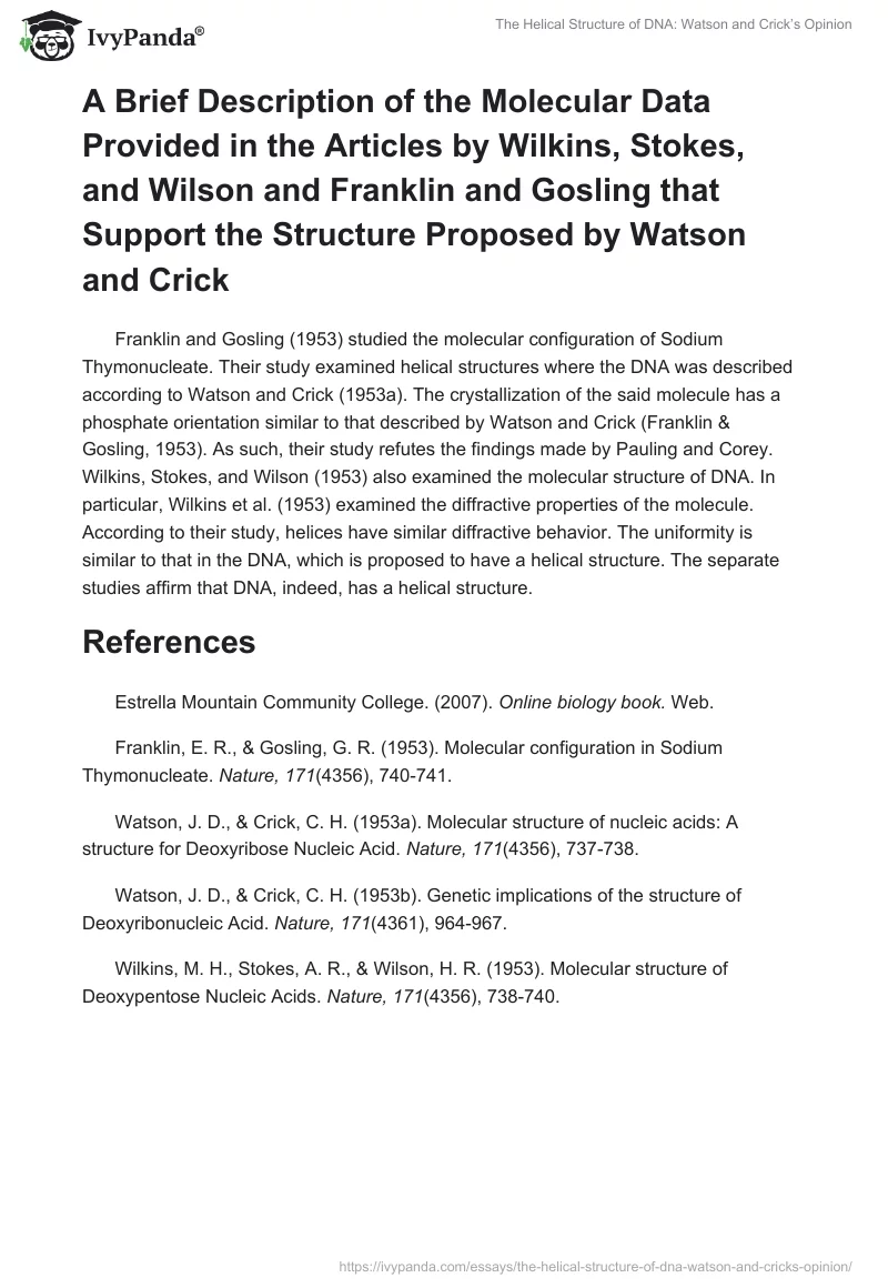 The Helical Structure of DNA: Watson and Crick’s Opinion. Page 4