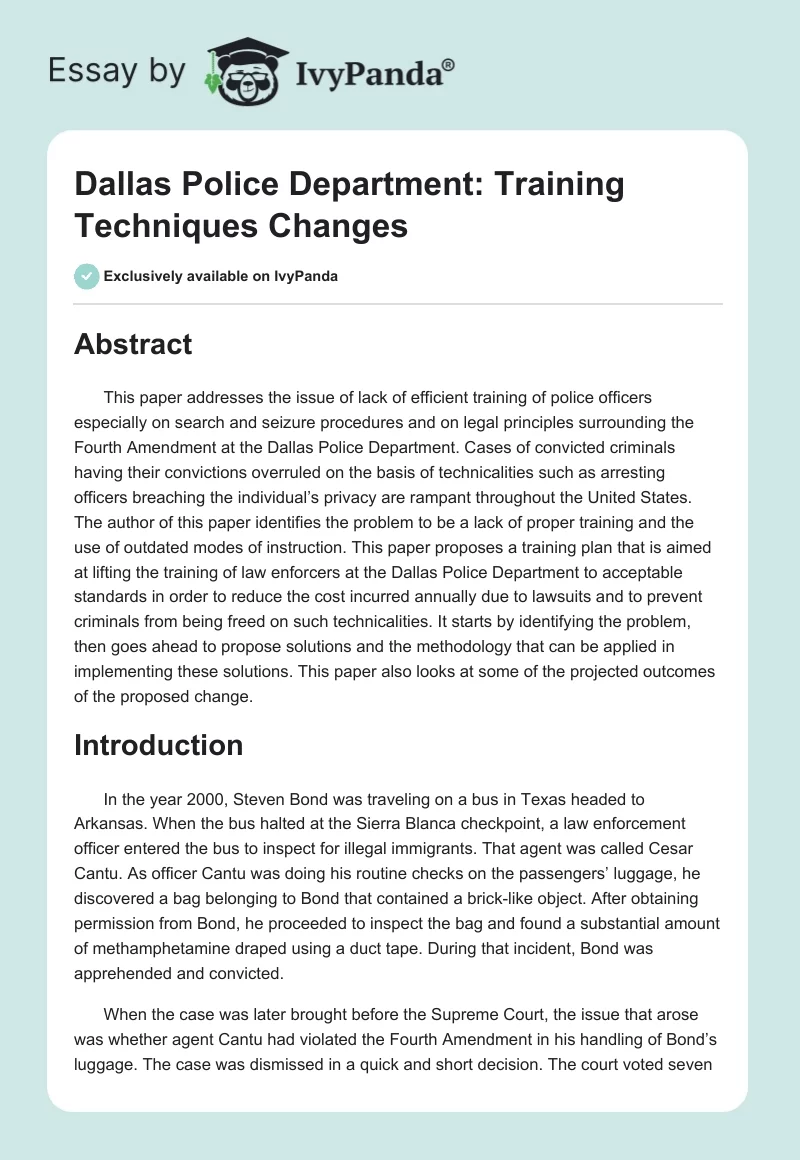 Dallas Police Department: Training Techniques Changes. Page 1