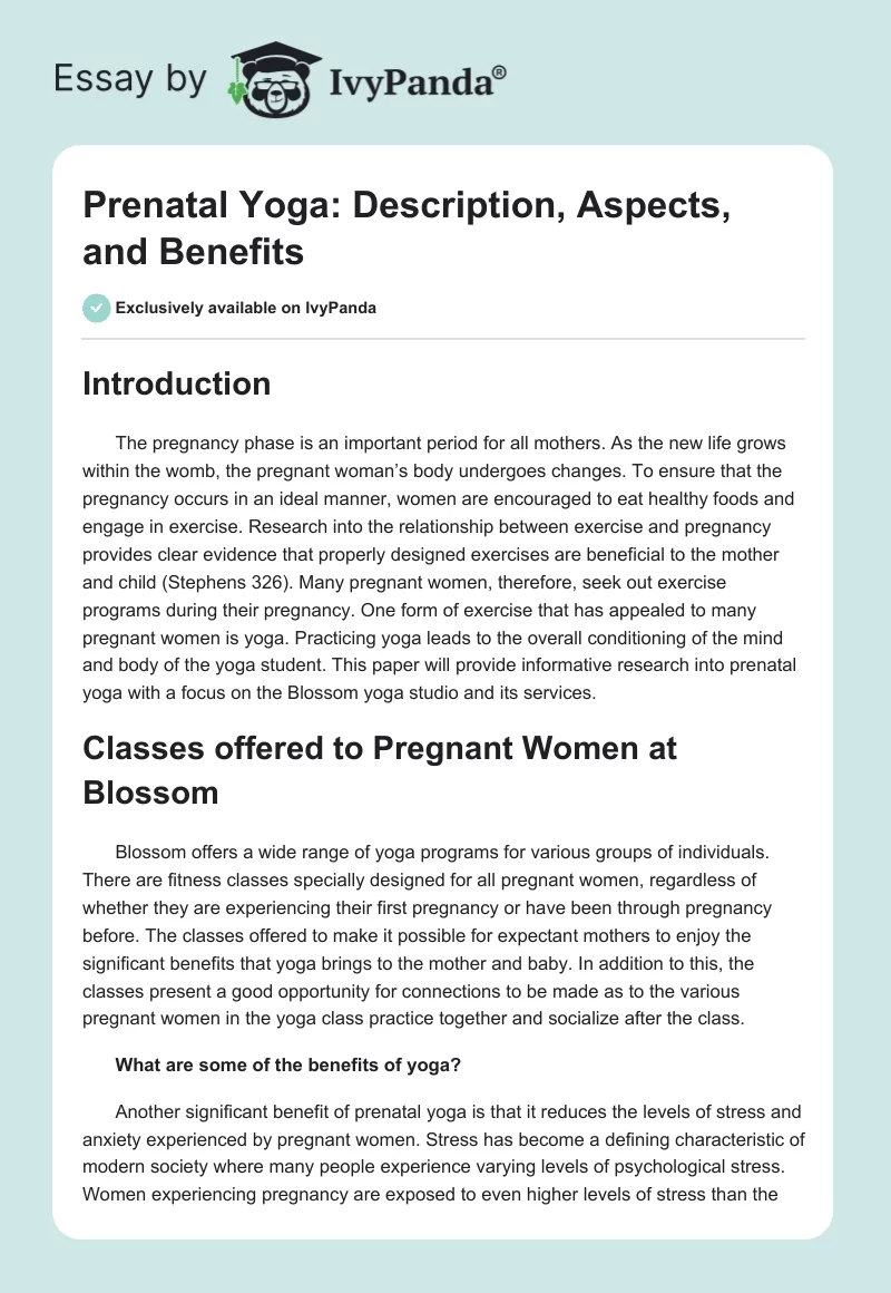 Prenatal Yoga: Description, Aspects, and Benefits. Page 1