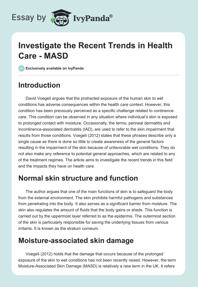 Investigate the Recent Trends in Health Care - MASD. Page 1