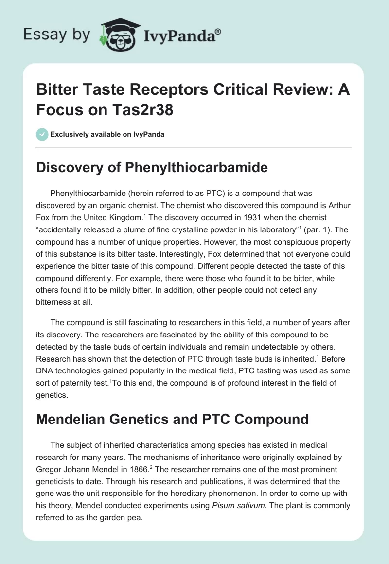 Bitter Taste Receptors Critical Review: A Focus on Tas2r38. Page 1