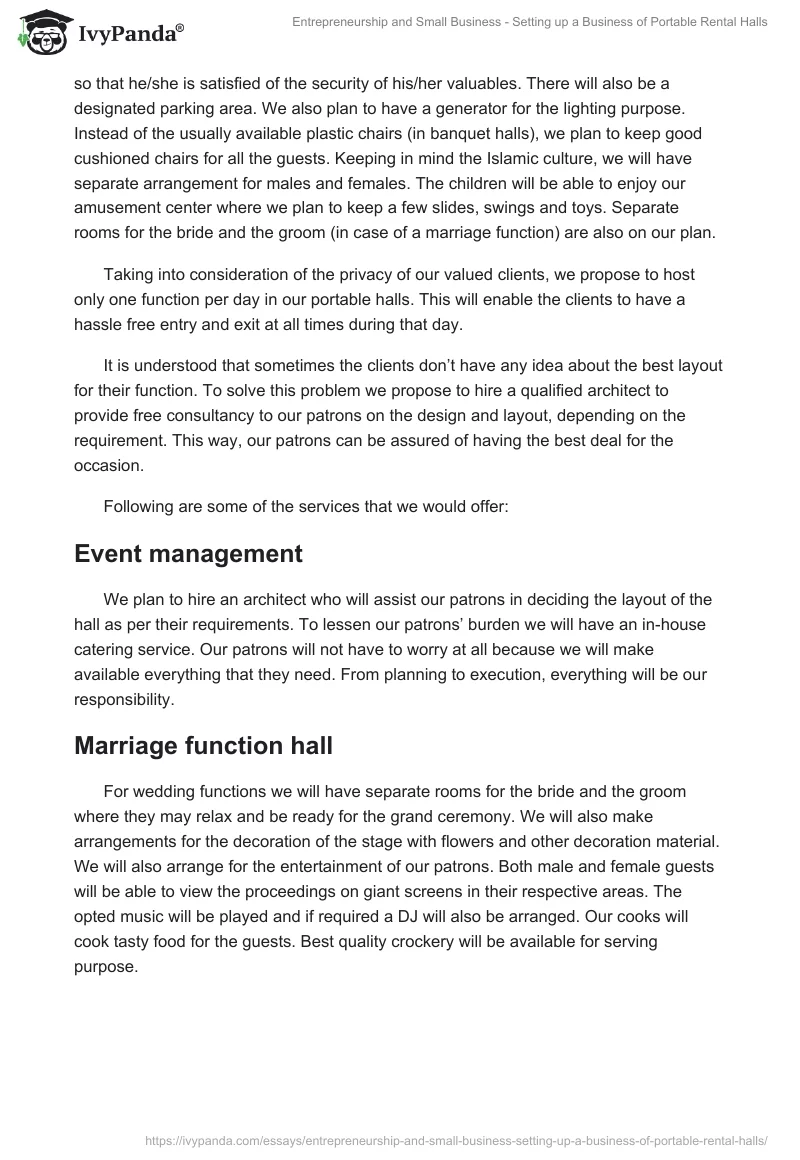 Entrepreneurship and Small Business - Setting up a Business of Portable Rental Halls. Page 5