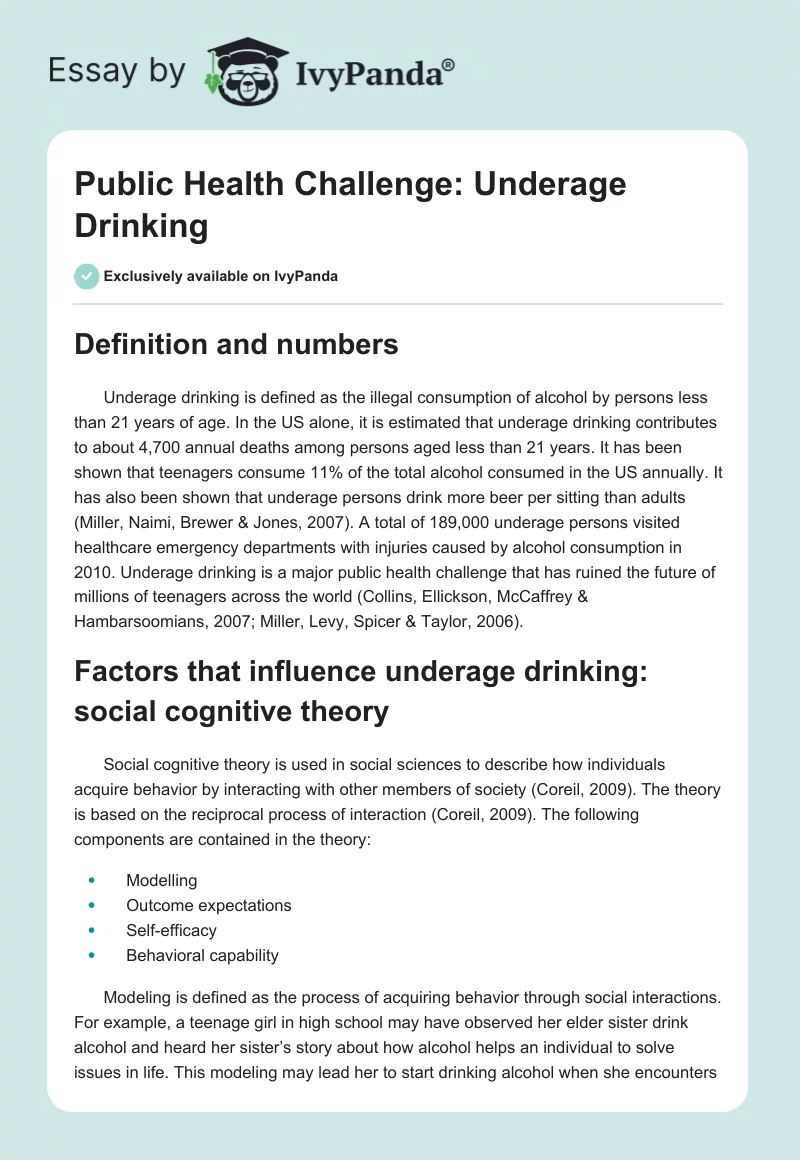 Public Health Challenge: Underage Drinking. Page 1