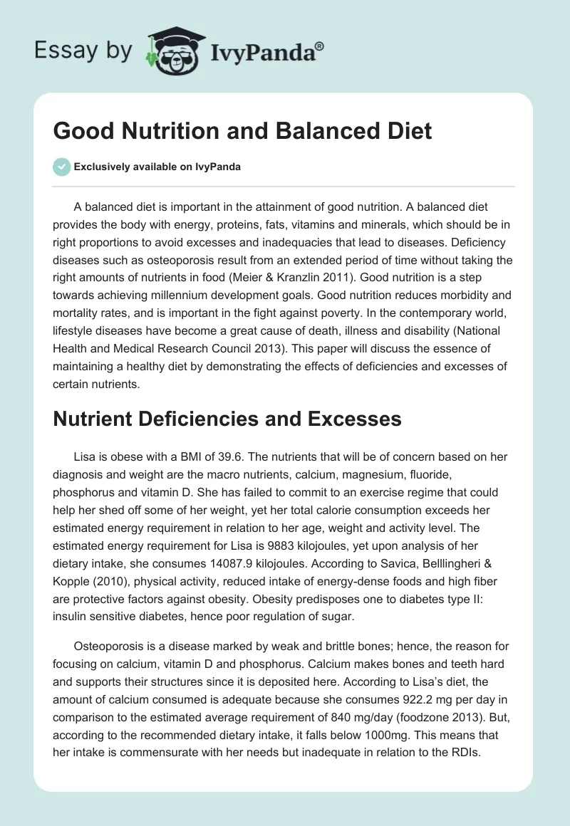 Good Nutrition and Balanced Diet. Page 1