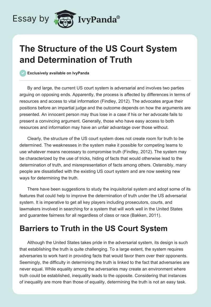 The Structure of the US Court System and Determination of Truth. Page 1