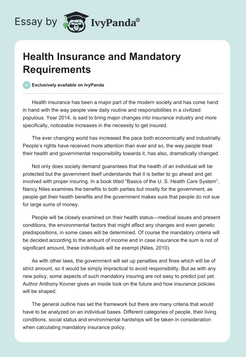 Health Insurance and Mandatory Requirements. Page 1