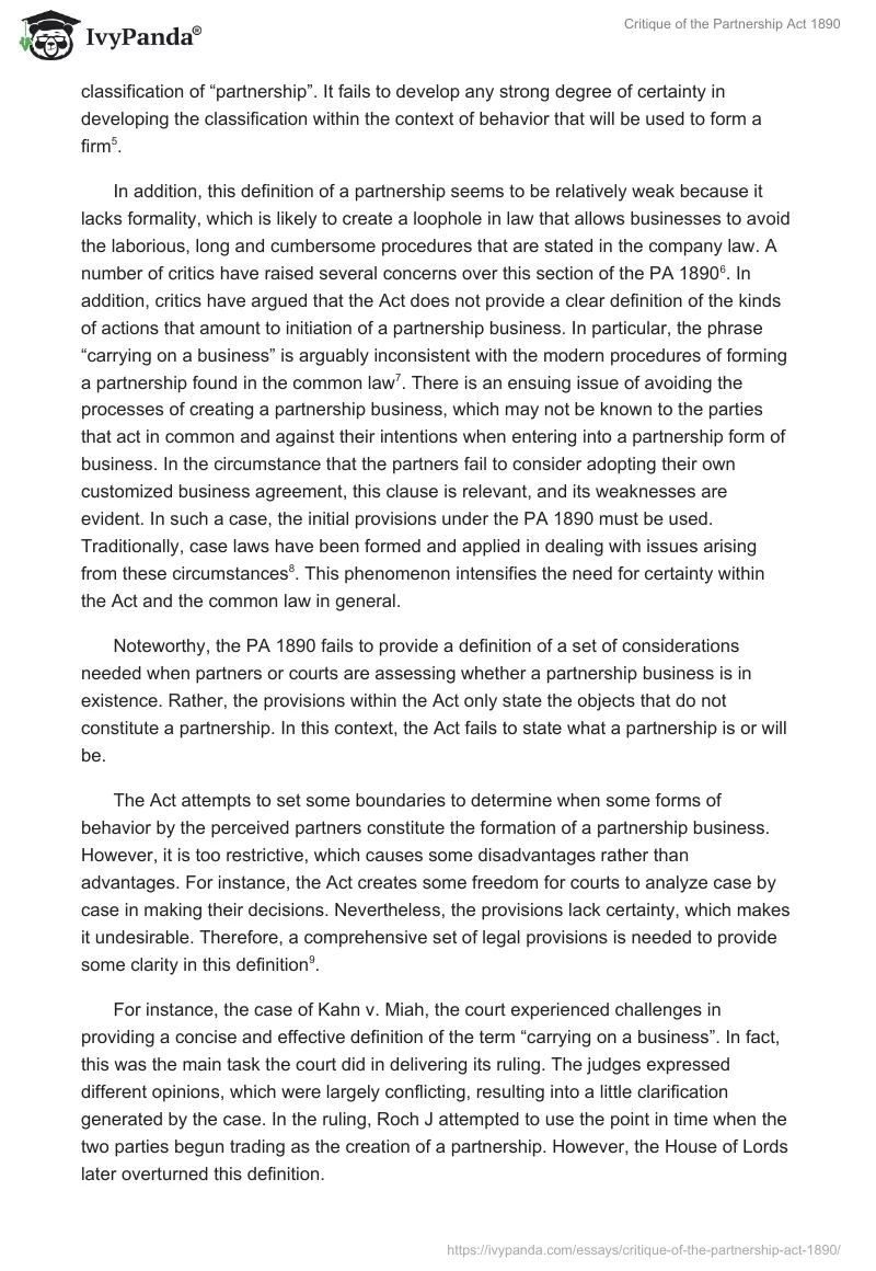 Critique of the Partnership Act 1890. Page 2