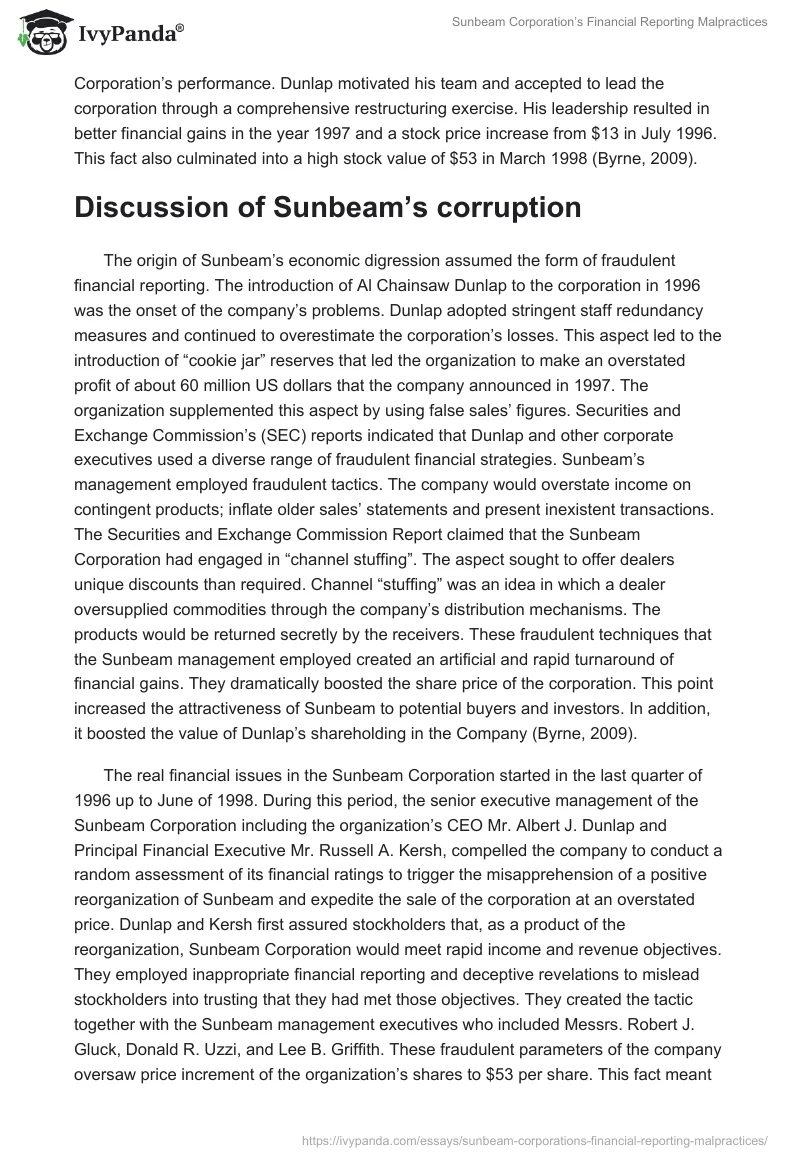 Sunbeam Corporation’s Financial Reporting Malpractices. Page 4