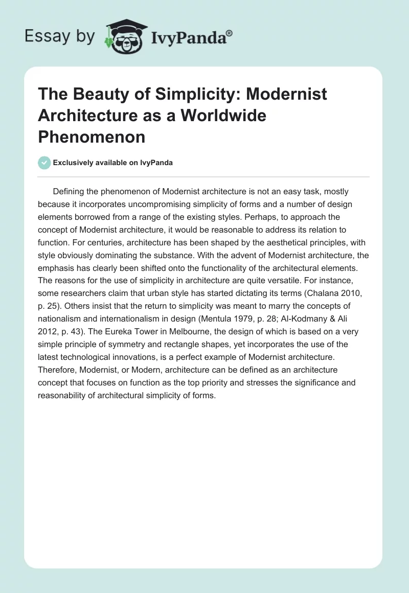 The Beauty of Simplicity: Modernist Architecture as a Worldwide Phenomenon. Page 1