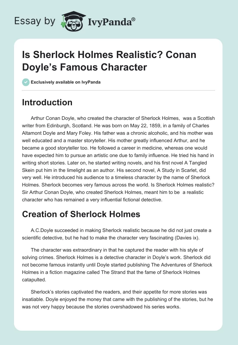 Is Sherlock Holmes Realistic? Conan Doyle’s Famous Character. Page 1