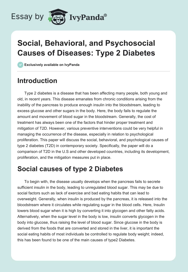 Social, Behavioral, and Psychosocial Causes of Diseases: Type 2 Diabetes. Page 1