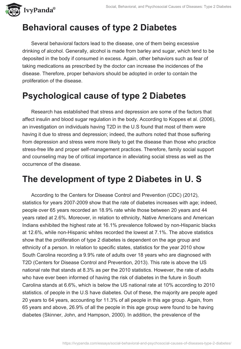 Social, Behavioral, and Psychosocial Causes of Diseases: Type 2 Diabetes. Page 2