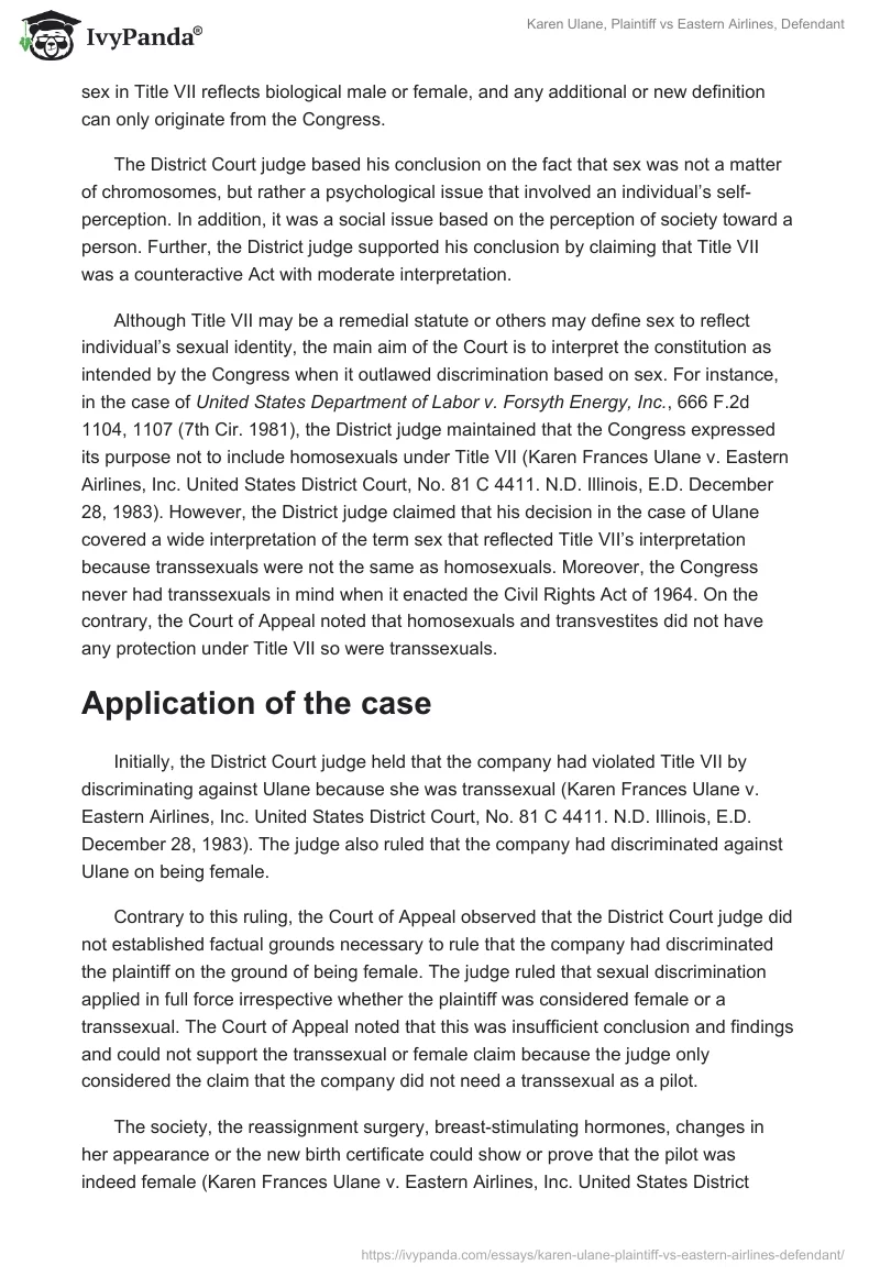 Karen Ulane, Plaintiff vs. Eastern Airlines, Defendant. Page 5