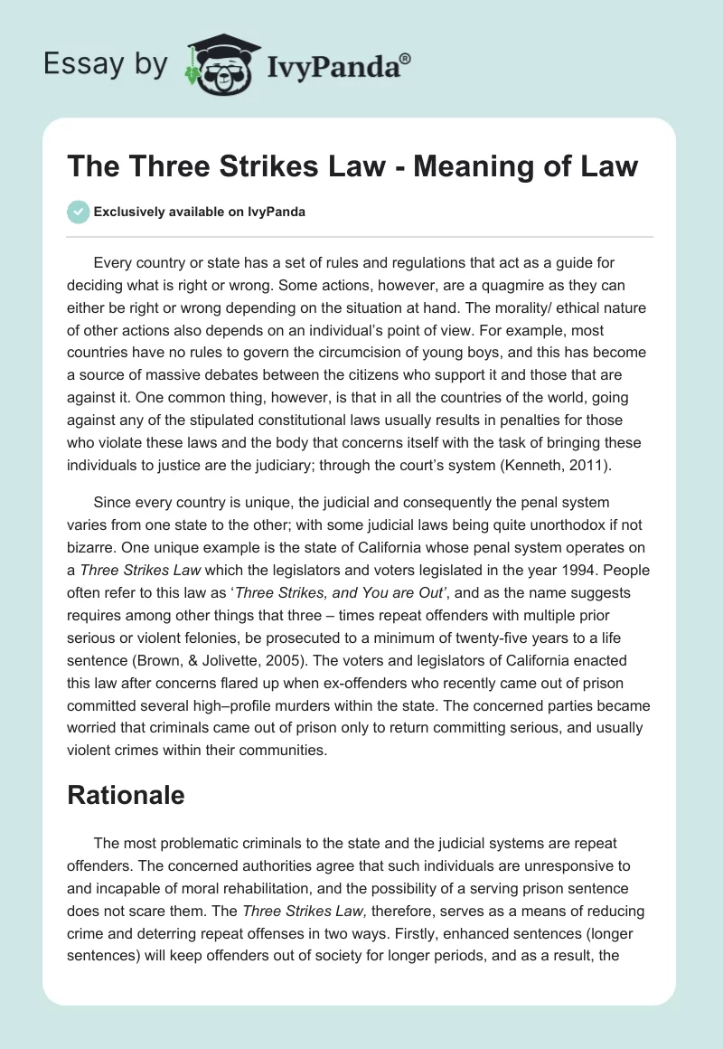 The Three Strikes Law - Meaning of Law. Page 1