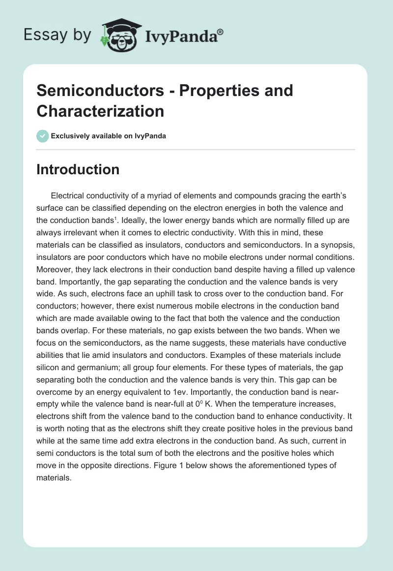 Semiconductors - Properties and Characterization. Page 1