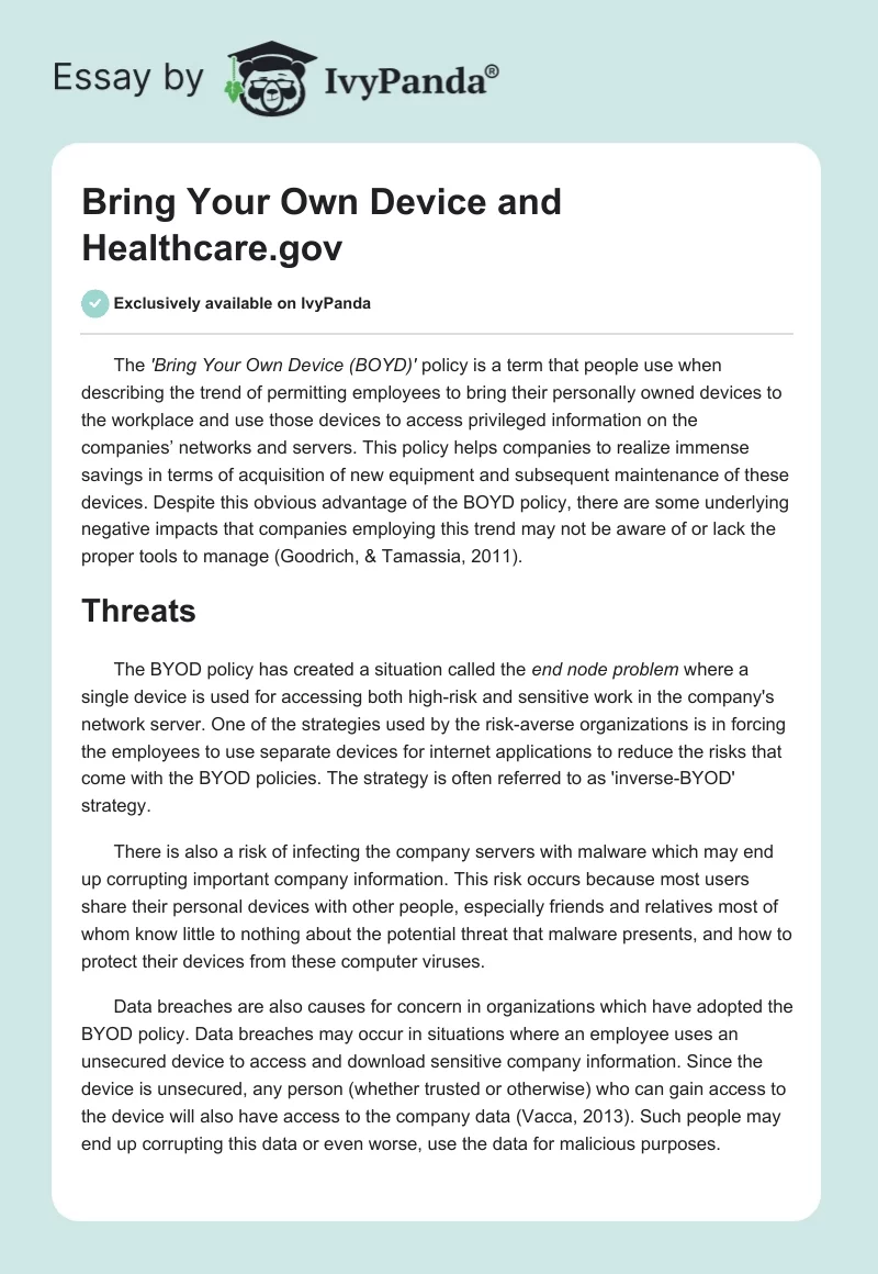 Bring Your Own Device and Healthcare.gov. Page 1