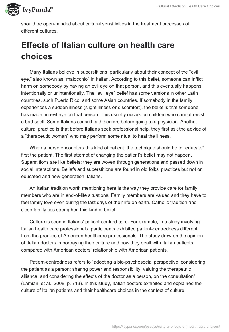 Cultural Effects on Health Care Choices. Page 2