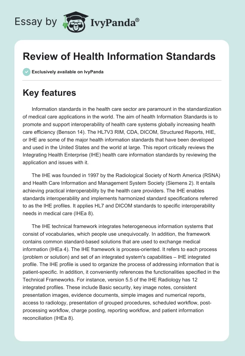 Review of Health Information Standards. Page 1