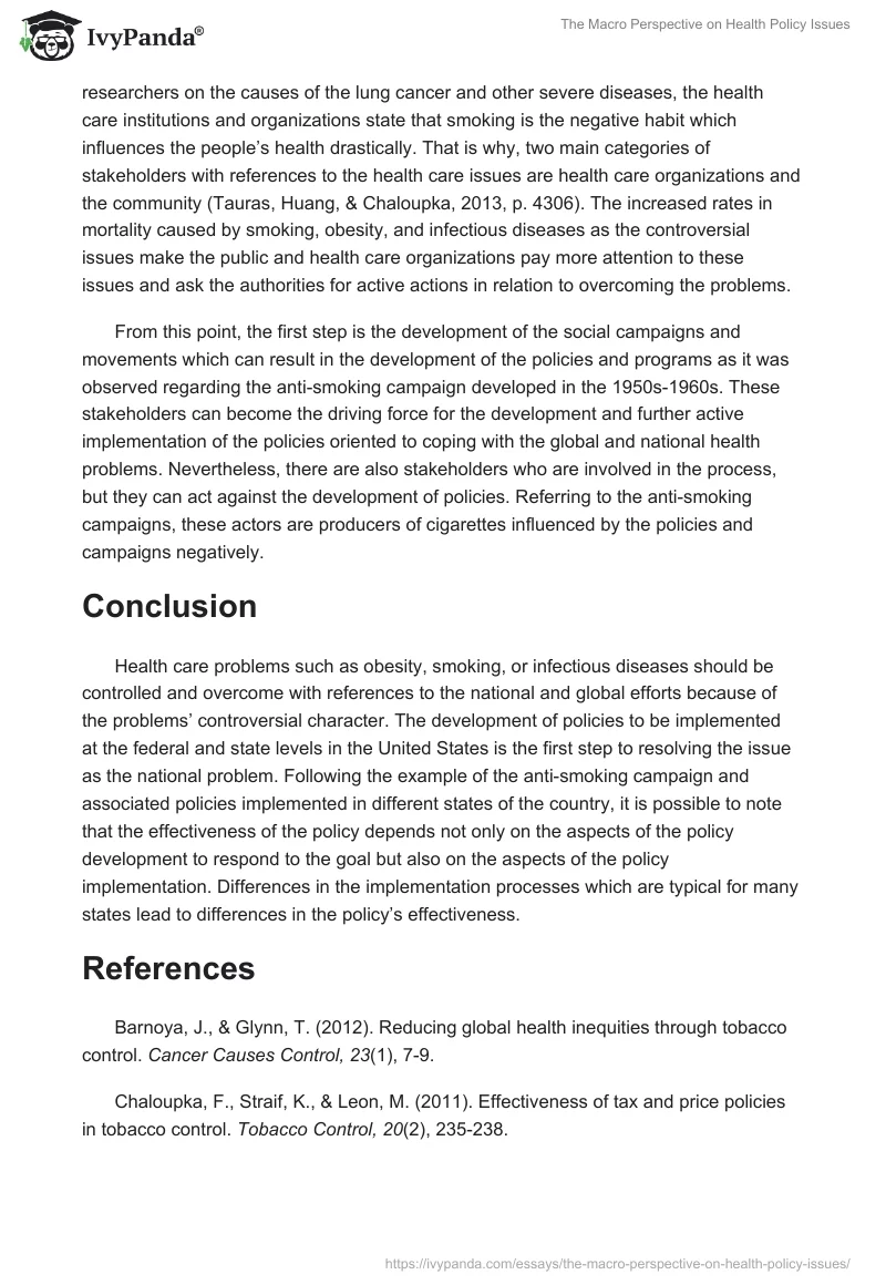 The Macro Perspective on Health Policy Issues. Page 4