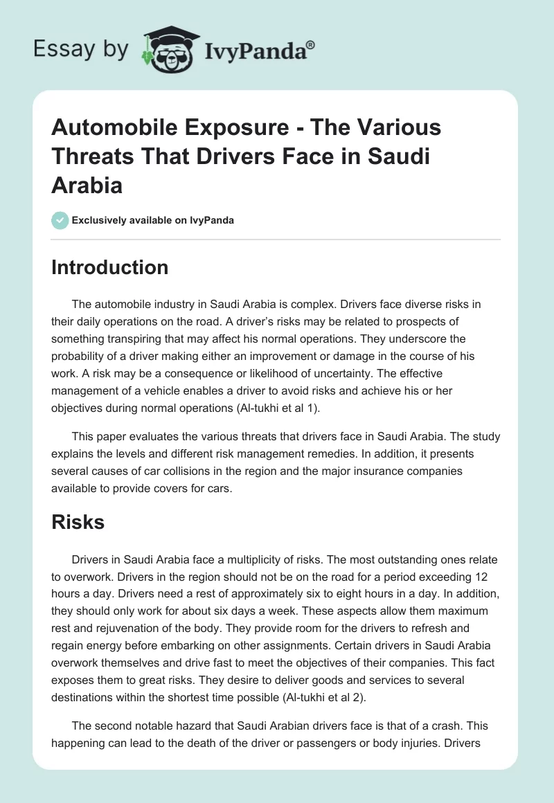 Automobile Exposure - The Various Threats That Drivers Face in Saudi Arabia. Page 1