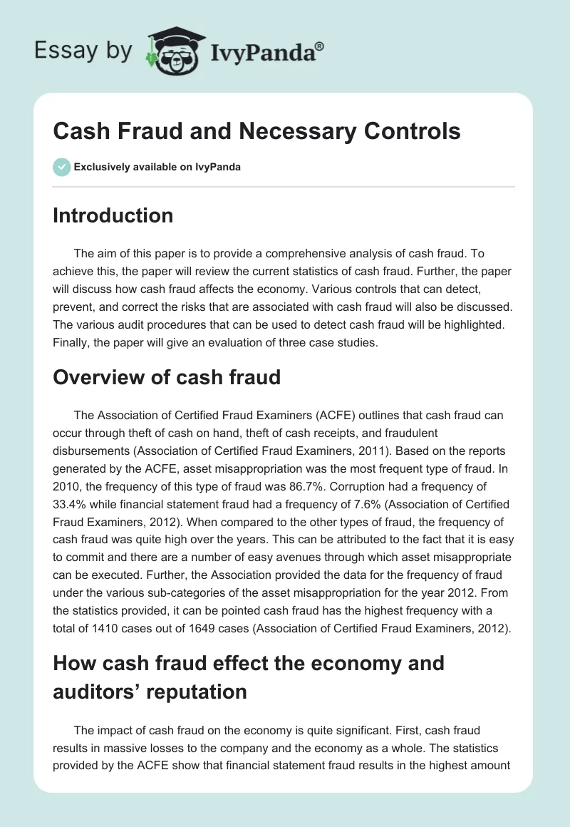 Cash Fraud and Necessary Controls. Page 1