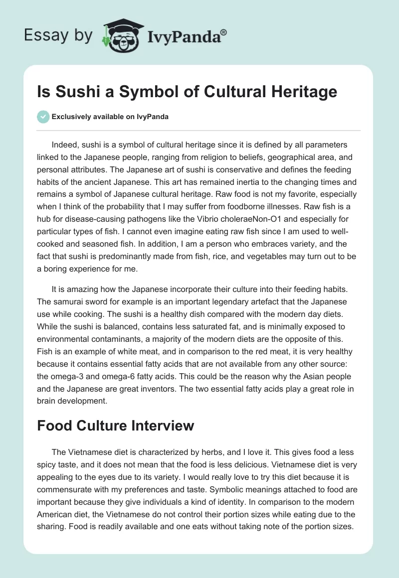 Is Sushi a Symbol of Cultural Heritage. Page 1