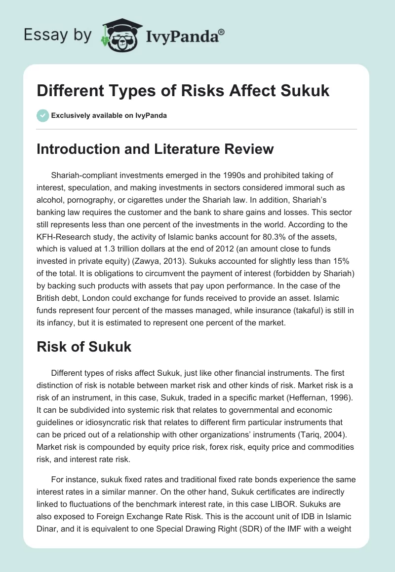 Different Types of Risks Affect Sukuk. Page 1